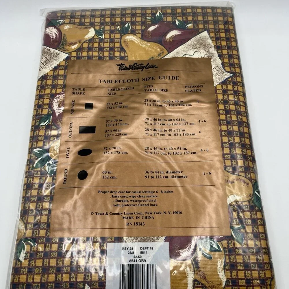 Vintage American Harvest Vinyl Tablecloth Flannel Backed 52”x90” Oblong Fall NEW